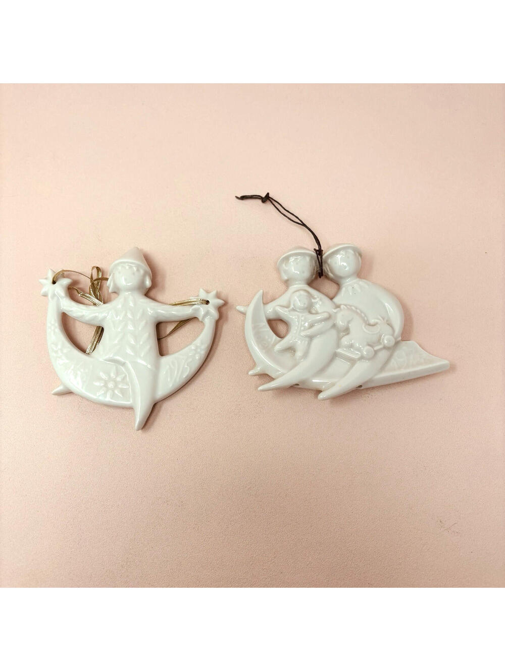 2 VTG Haviland Limoges Christmas White Angel Ornaments Noel 1975, 1978 EUC